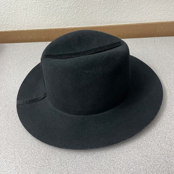 Janessa Leone Wool Fedora Hat Womens Medium Black Wide Brim Ribbon Stripe * main image 8